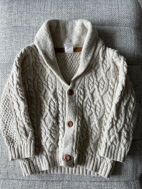 H&M Cream Cable Knit Shawl Cardigan 12-18M Chunky Button Baby Sweater